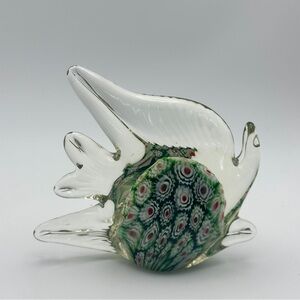 Italy Vintage Hand Blown Millefiori Colorful Art Glass Angel Fish Paperweight 4"